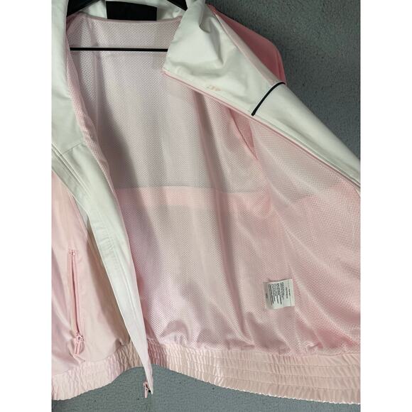 Under Armour Pink White Windbreaker XS Loose Fit Jacket Zip Front Logo Sleeve - Picture 12 of 13